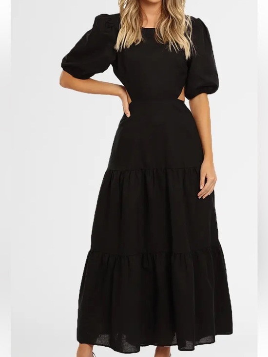 Charlie Holiday Dresses & Skirts - Charlie Holiday Flores Linen Blend Black Puff Sleeve Backless Tiered Maxi Size 4